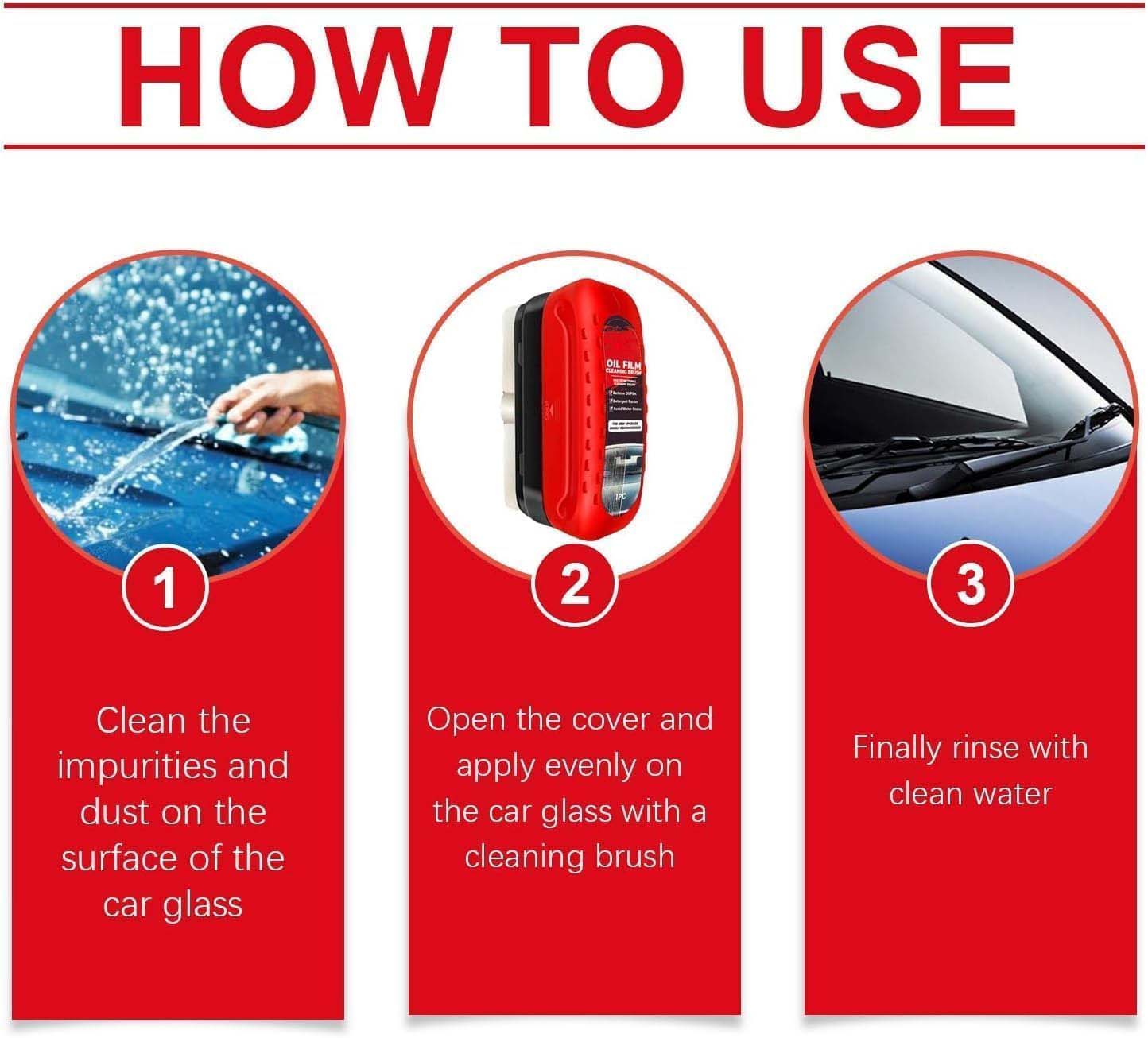 Oil Film Cleaning Brush for Car Windows Glass Cleaner with Anti-Fog Feature & Effective Oil Film Remover for Windshield & Window Cleaning