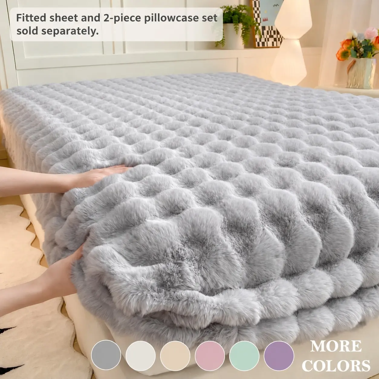 1 Count Polyester Tie-Dye Bubble Fleece Milk Velvet Bedding Set, Hotel Quality Bedding, Hotel Style Bedding, Ultra-Soft Skin-Friendly Faux Rabbit Fur Fitted Sheet for Kids, Pets & Elderly, Machine Washable, Perfect for Bedroom, Dorm & Hotels