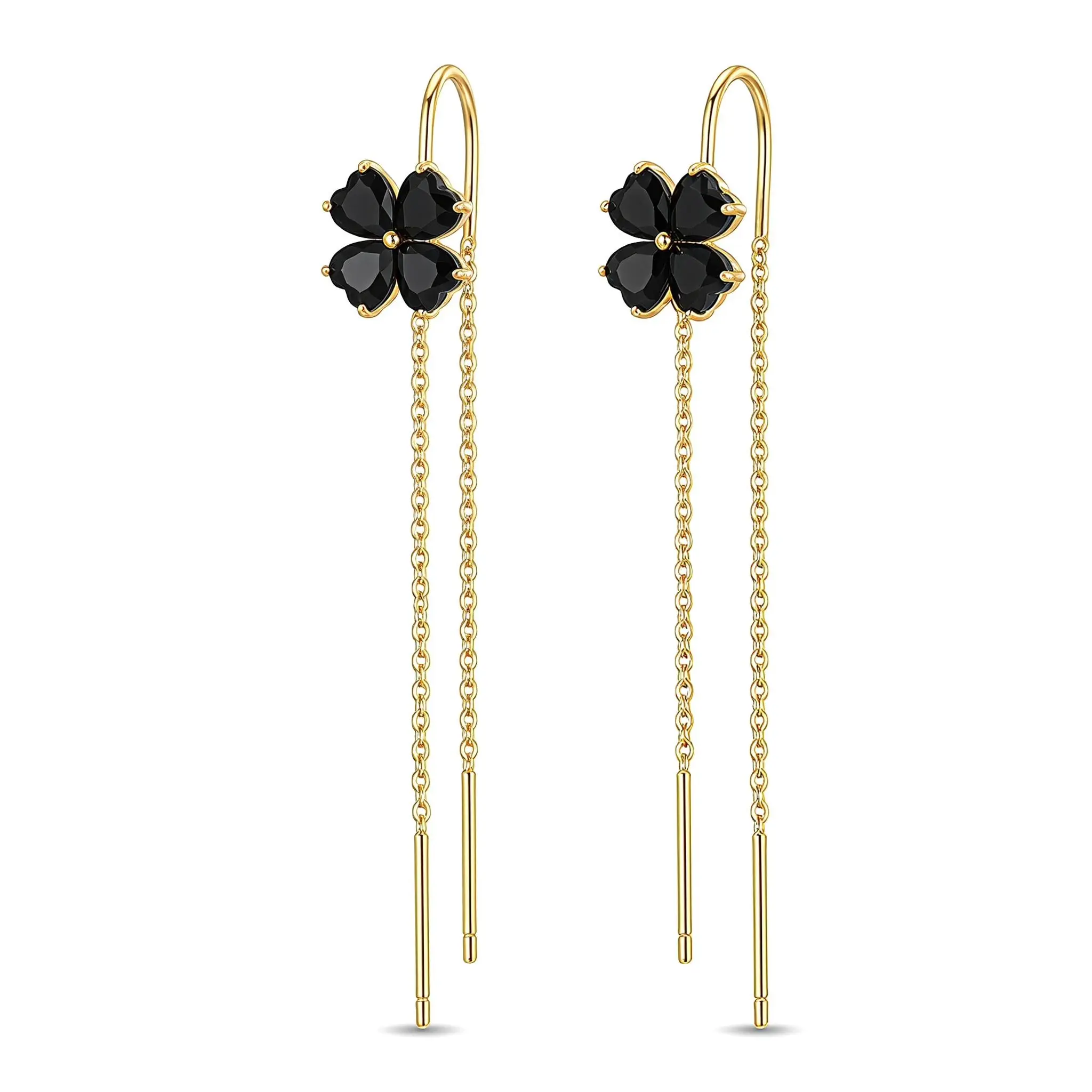 Cozy Black Clover Earrings For Women Light Luxury Geometric Design Elegant Ear Threads Niche Style 2024 New Gift Idea Copper Zircon