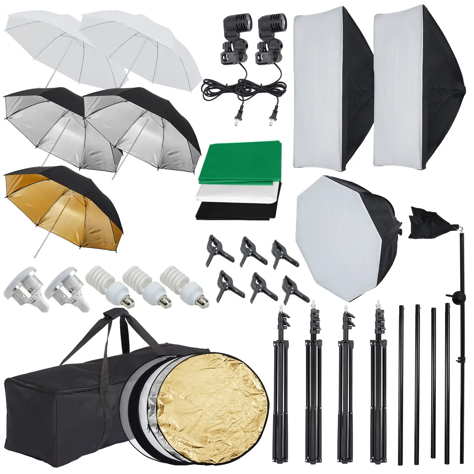 Photography Lighting kit with Backdrops, 8.5ftx10ft Backdrop Stand, 5 Tripod Stands and Bulb, Umbrella Softbox Continuous Lighting, Photo Studio Equipment for Portrait Product Photo Shoot