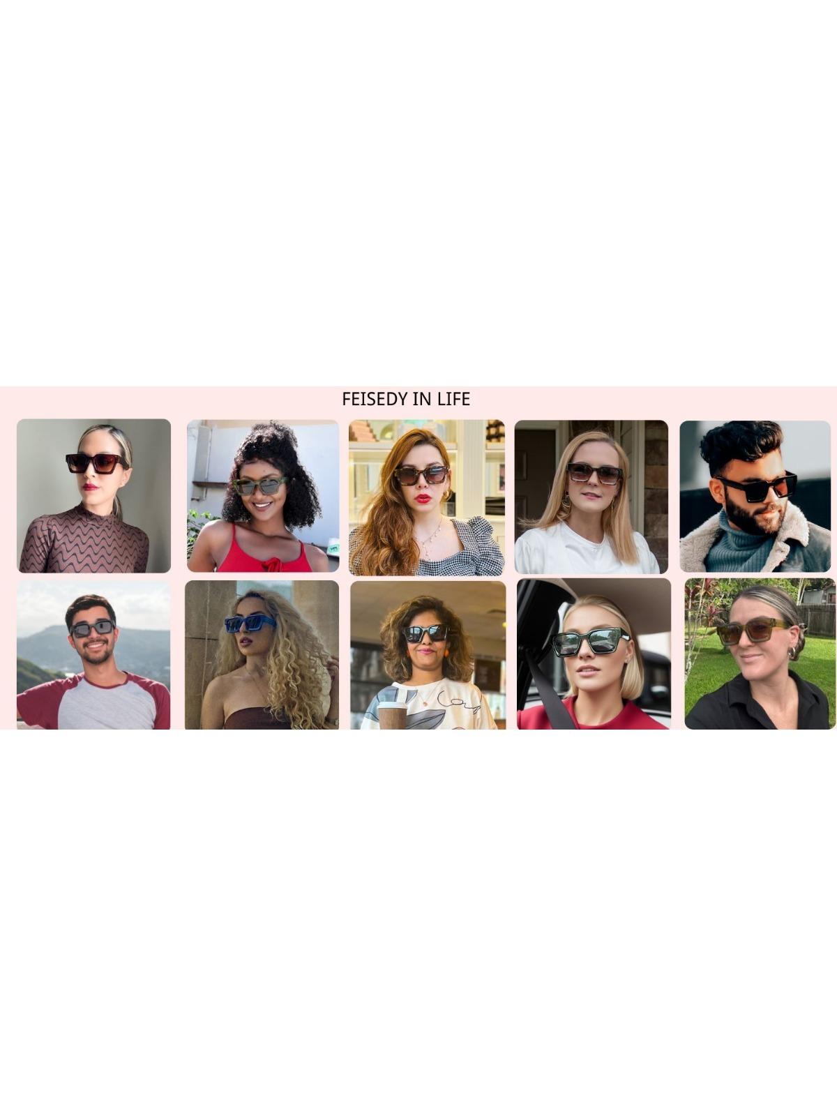 FEISEDY Retro 90s Square Sunglasses for Women Men Trendy Chunky Rectangle Sunglasses UV400 Protection B2385