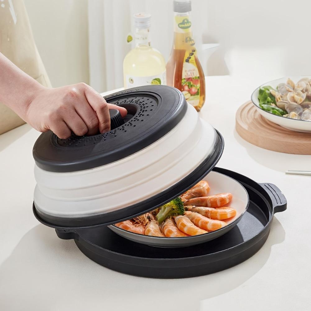 1pc Foldable Food Splash Guard, Transparent, Multi-layer, Kitchen Splash Cover with Vent Holes