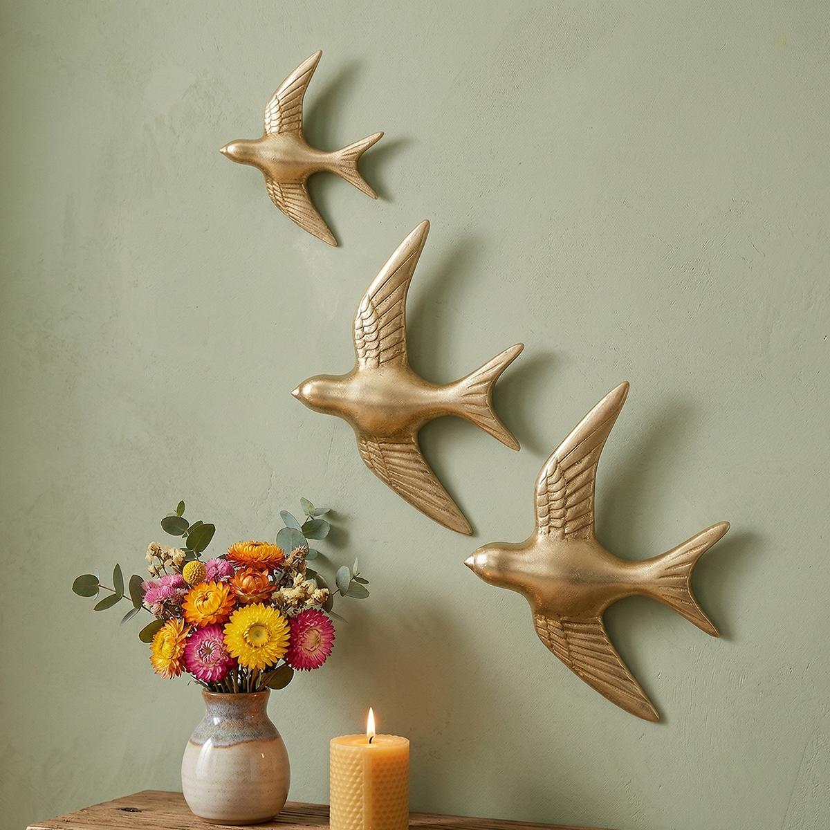 3pcs European Style Flying Bird Wall Decor, Resin Material Home Hotel Decoration, Bathroom Hanging Ornament