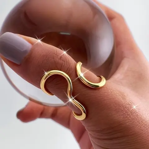 Women's Silvery Open Stainless Steel Copper Ring - Adjustable, Asymmetrical Cut, Interlocked Stackable, Minimalist Elegant No-Frills Sports & Outdoor Protective Gear Accessory for Daily Wear