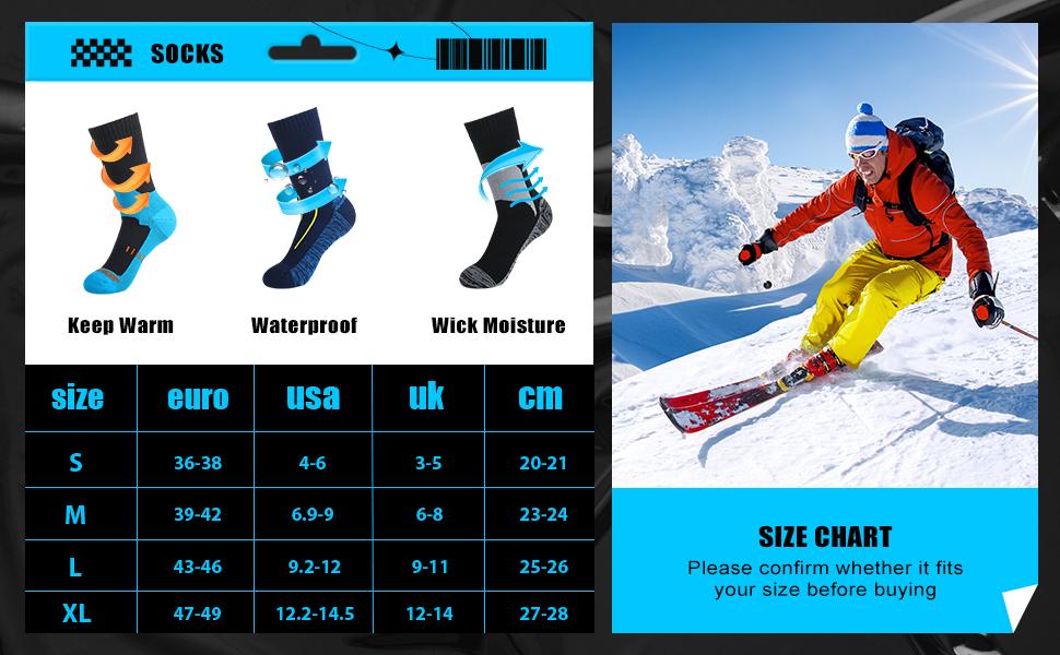 ISUNIE Waterproof socks breathable and warm,Women&men,Fashion Socks for skiing, outdoor, sports, mountaineering, camping, cycling