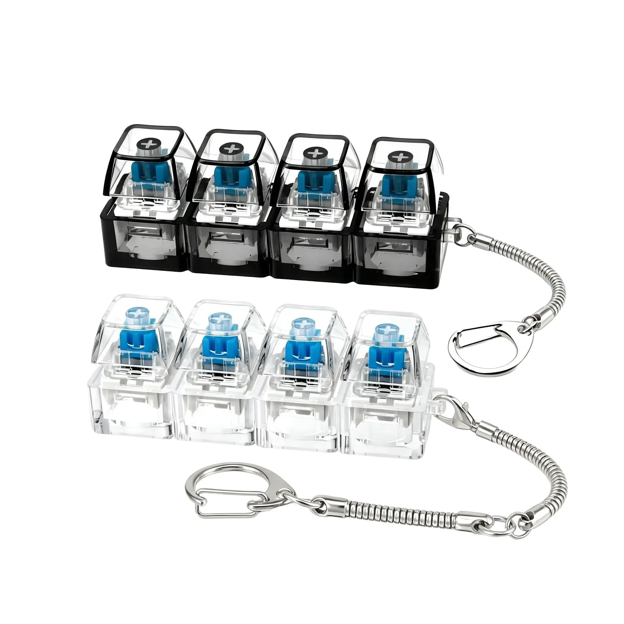 2-Pack 4-Key Mechanical Switch, & Transparent, Clickable Key Ring with Crisp Sound, Stress Relief Pendant for Keys Backpack, Fidget Keyring