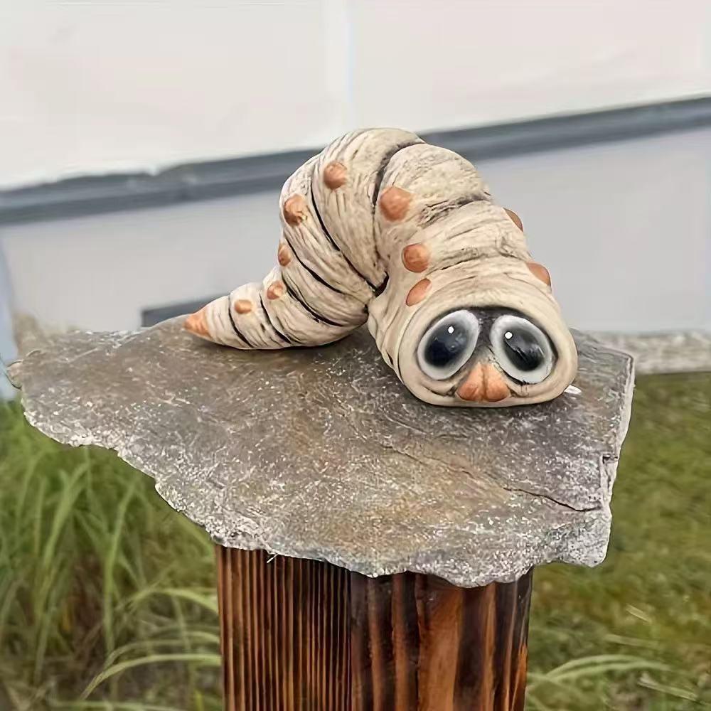 Cartoon Large Eye Caterpillar Resin Ornament, Round Dot Antennae Cute Insect Design, Garden Decor, Mini Landscape Decoration, Fun Gardening Gift