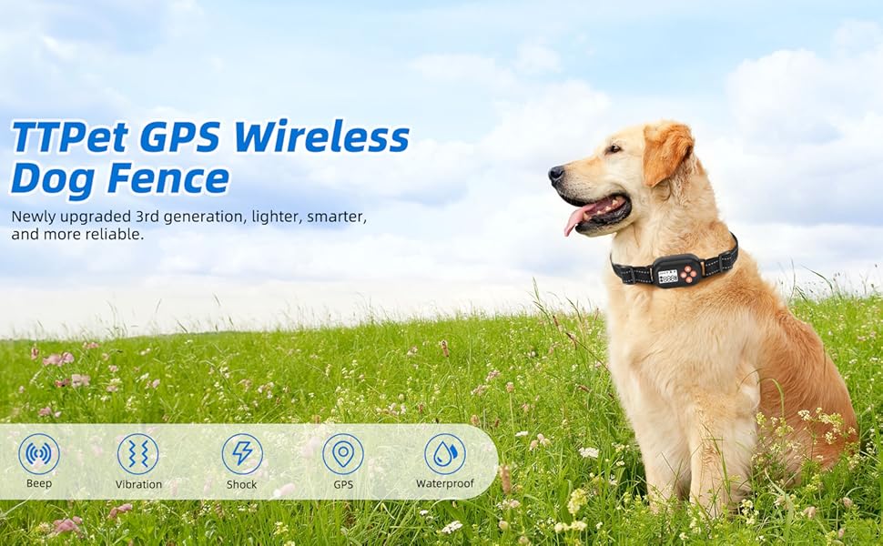 【BFCM】GPS Wireless Dog Fence, Pet Electric Containment System, IPX6 Waterproof/Rechargeable Collar, Beep/Vibration/Shock Correction Mode, for Dogs Over 20 Lbs