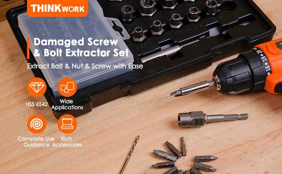 【FathersDayGift】 THINKWORK Damaged Screw Extractor Set, 39-Count Bolt Extractor Kit, Impact Bolt & Nut Remover Set for Damaged, Frozen, Rusted tool kit impact socket drive impact impact  socket Impact Lug Hardware