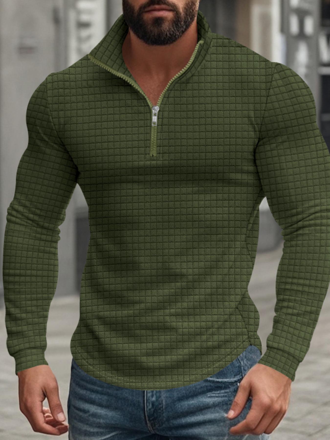 Men's Regular Fit Solid Zip Up Stand Collar Sweatshirt, Casual Long Sleeve Pullover for Spring & Fall, Fashion Men's Top for Daily Wear