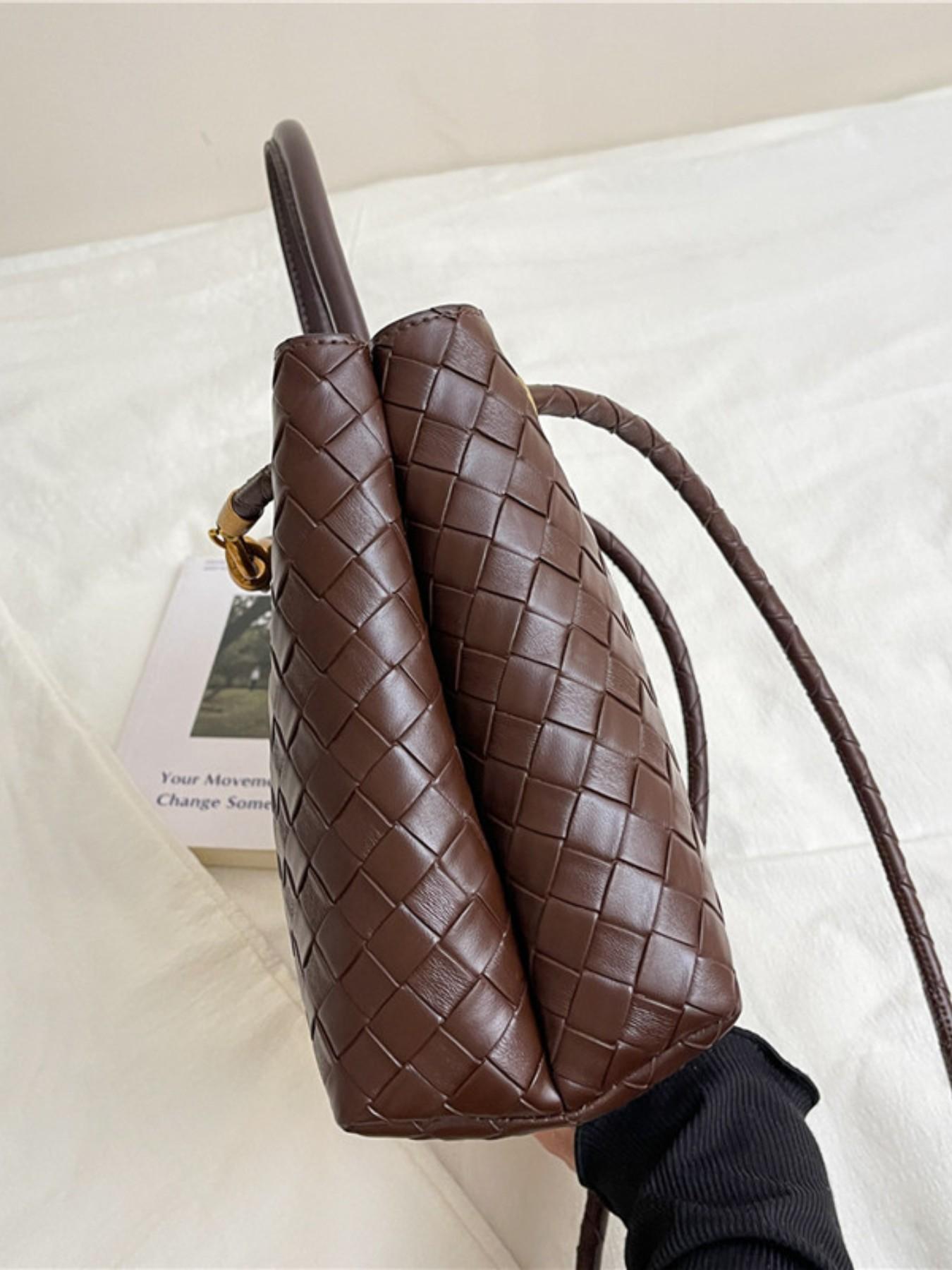 Women's Leather Woven Handbag, Fashion Durable Crossbody Tote Bag, Multi-Functional Clutch Purse, Beach Vacation Phone Case, Travel Daily Use