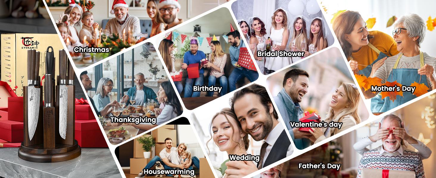 【TikTokShopSpringGlowUp】 SYOKAMI [UPDATE] Kitchen Knife Set with Magnetic Block and Sharpener 14 Piece Knife Set 360° Rotatable Holder Ultra Sharp High Carbon Stainless Steel Knives Sets with Steak Knives, Anti-slip Ergonomical Handle, Mother's Day Gift