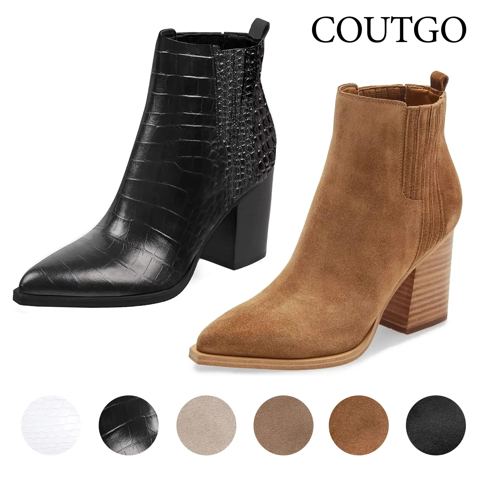 Coutgo Womens Ankle Boots Pointed Toe Chunky Stacked Mid Heeled Faux Suede Leather Booties tiktokshopbacktoschool Coutgo Womens Ankle Boots Pointed Toe Chunky Stacked Mid Heeled Faux Suede Leather Booties tiktokshopbacktoschool