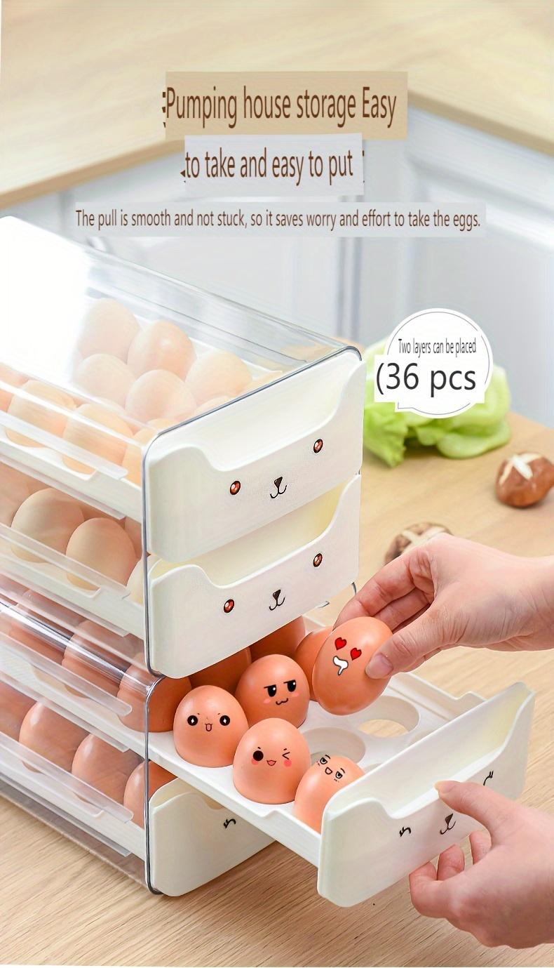 Double Layer Fresh Egg Storage Container, Holds 18 Eggs Per Layer, Transparent Stackable Plastic Tray with Handle, Fridge Organizer, for Fridge Kitchen Home, Household Items, Refrigerator Accessories
