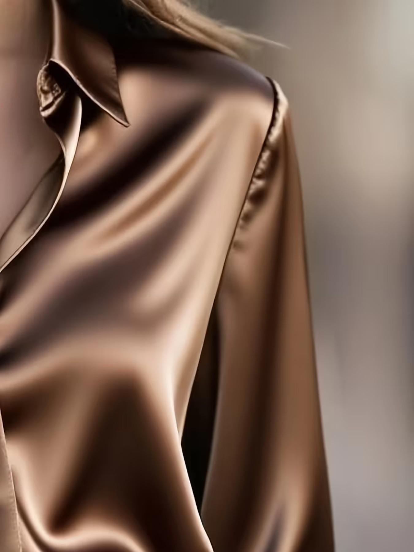 Women's Fashion Solid Color Long Sleeve Satin Commuter Shirt, Ladies' Top for Office Wear, Stylish and Comfortable Fitted Blouse