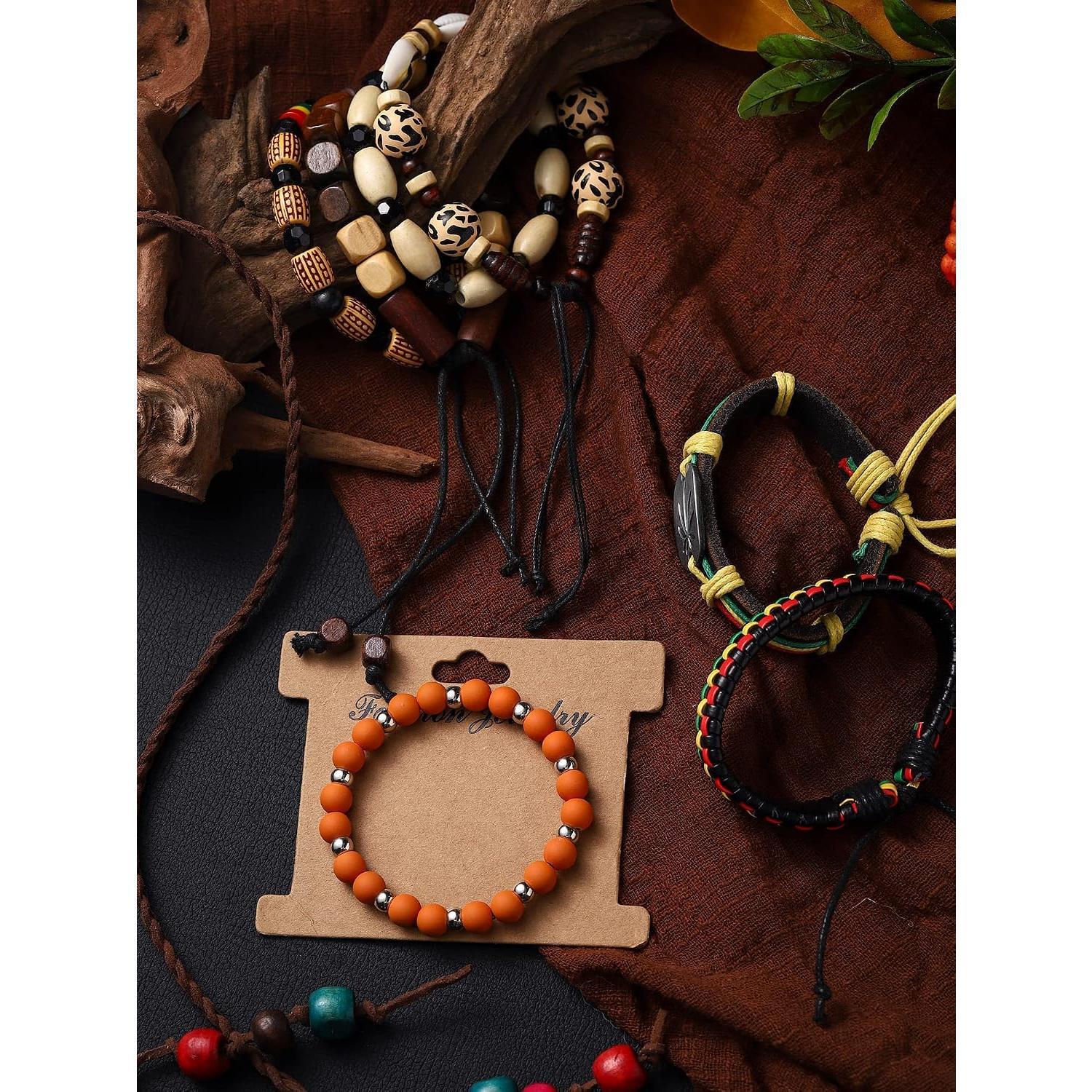 7 count Jamaica  Beaded Bracelet,Rustic | Adjustable Jamaica  , Multi Layer Ethnic Tribal Braided Bracelet, Jamaican Outfits for Women Men