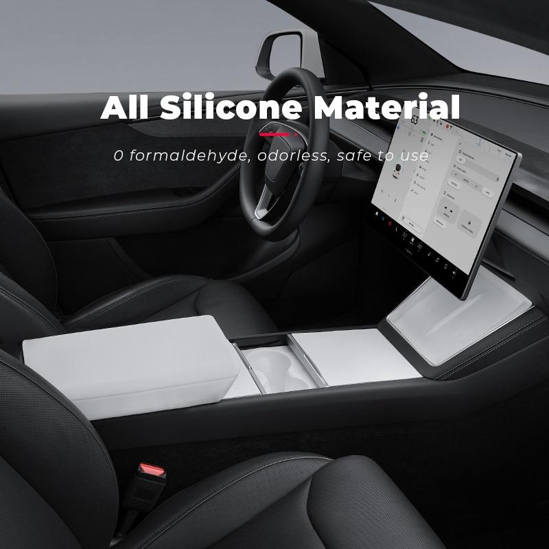 Custom Fit Molded Square Silicone Center Console Cover - Painted Clip-On Flip Top Protector for Tesla Model 3 Highland, Model Y Juniper, Durable, Anti-Scratch, Water Resistant Car Armrest Storage Accessory for Effective Interior Protection