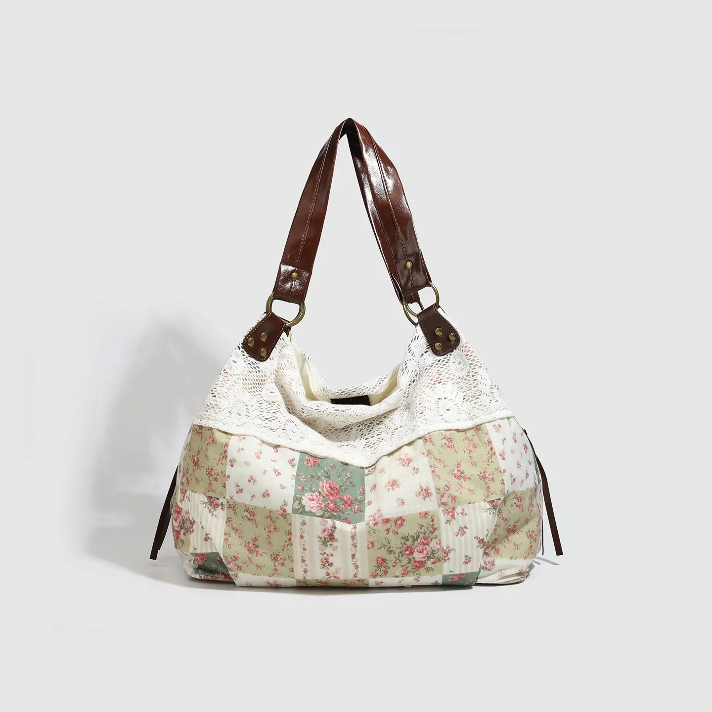 Leisure versatile gentle lace patchwork polka dot tote bag, elegant and artistic atmosphere, large capacity textured shoulder bag, Casual commuting bag, suitable for daily commuting, friend gatherings, shopping mall shopping bucket