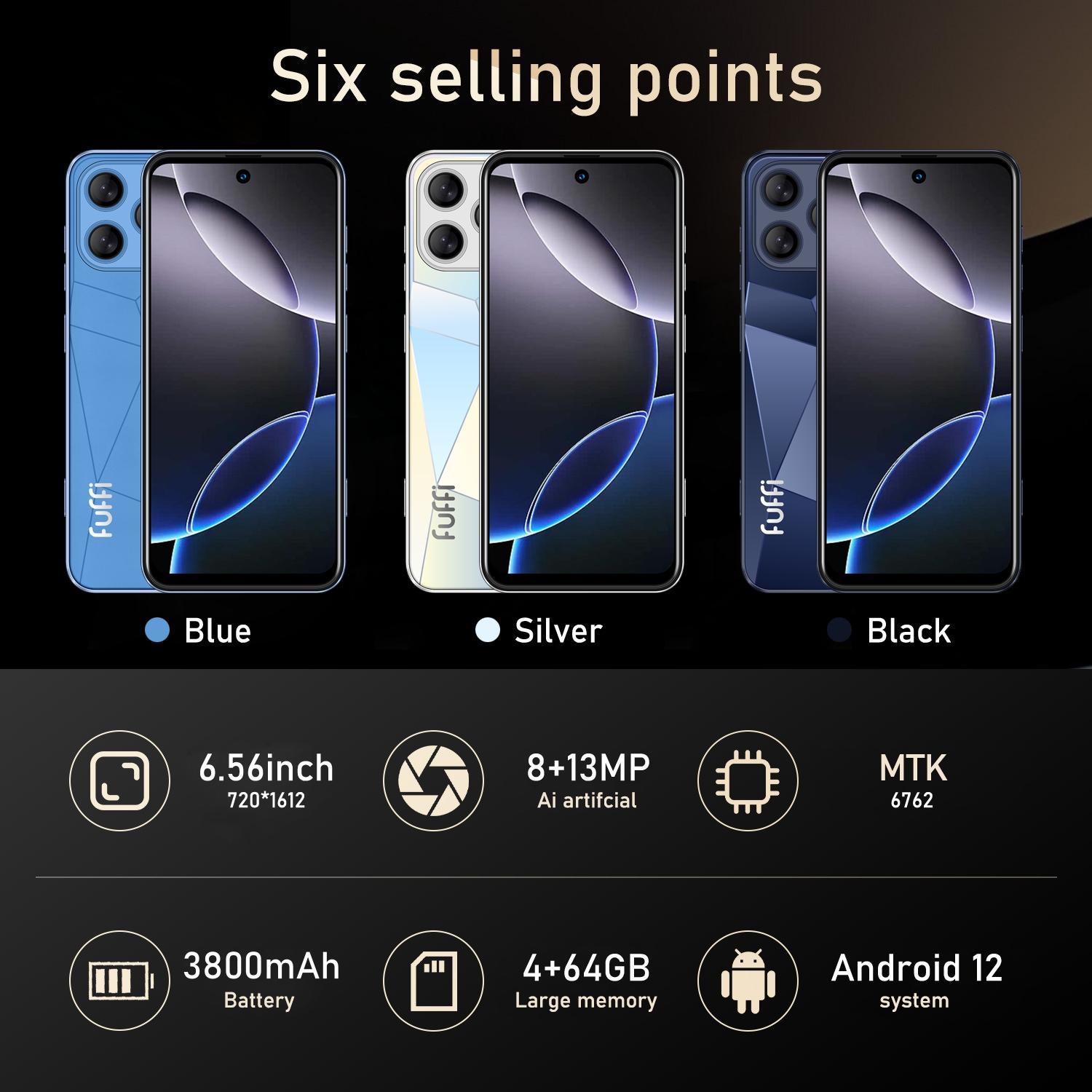 Fuffi 4g Smartphone Dual Sim 6.56 Inch HD Screen 4GB RAM 64GB ROM 8mp+13mp Camera 3800mah Battery Android System Metal Frame Dual Sim Cellphone