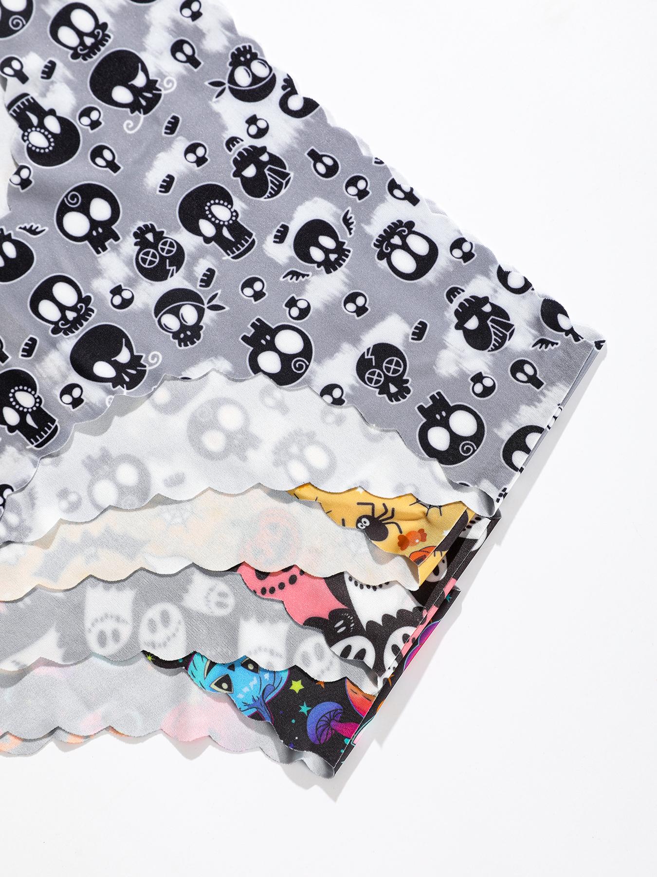 Women's Halloween Theme Wave Edge Panties, Pumpkin Skull Full Print Triangle Briefs, Comfortable Fitted Underwear for All Seasons