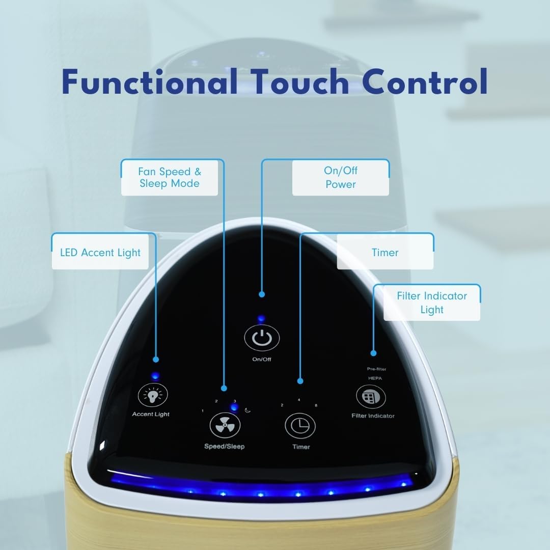 LP260TH-B Series True HEPA Digital Tall Rectangular Air Purifier - No Adjustable Timer, LED Light, Synthetic Filter, Energy-Certified, Allergen Relief for Bedroom Users, Captures Pollen, Mold, Dust, Mahogany/Black, Digital Control Panel