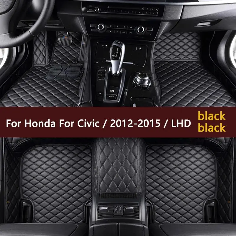 [LHD] 3pcs/set Faux Leather Car Floor Mats For Honda For Civic/2012 2013 2014 2015/Left Driving Car Mats Carpets Foot Pads Car Accessories Mats Vehicle Floor Mats