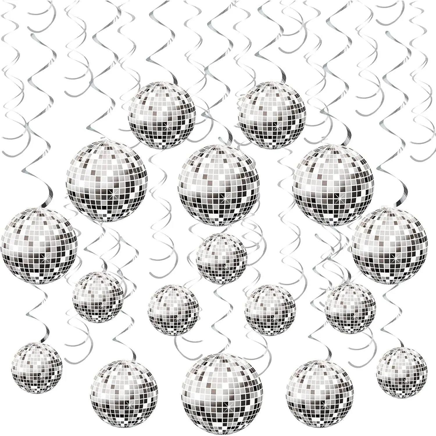 60-Piece Plastic Disco Party Decorations Kit, Hanging Swirls, Disco Ball, Banner, Streamers, Hippie Cutouts, Favors Supplies for 1970s Retro Garland Events, Birthday Celebrations, Weddings, Wedding