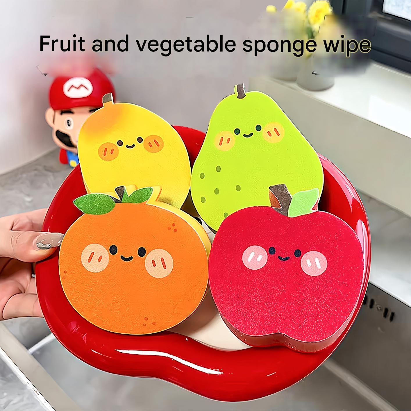 Fun Fruit and Vegetable Dish Sponge, Specialized Bowl Cleaning Sponge, Home Kitchen Multi-Functional Pot and Plate Cleaner