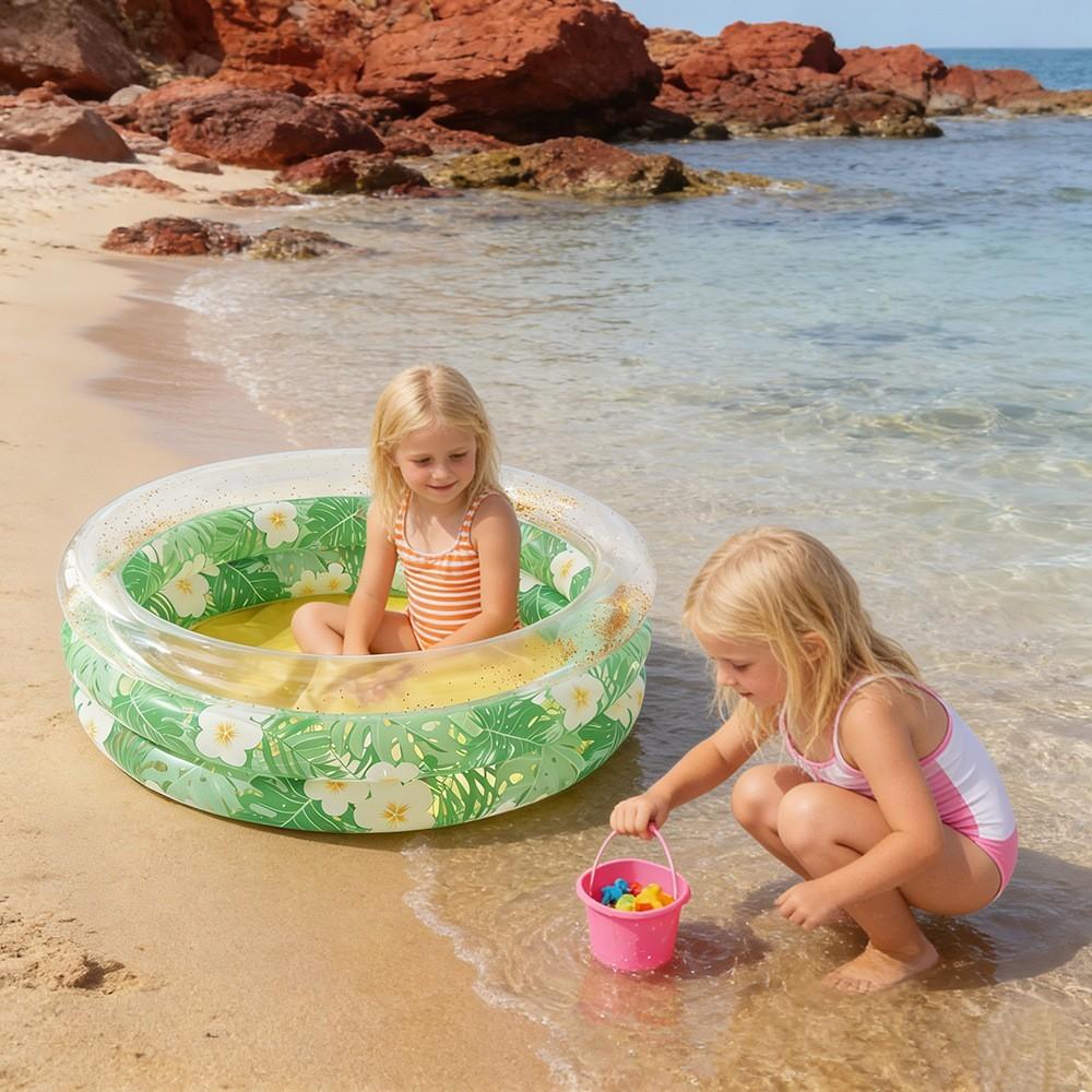 1pc Kids Inflatable Pool, Round Glitter Thick Mini Swim Pool, Cool Water Play Bubble Pool, Indoor & Outdoor Summer Inflatable Bath Pool