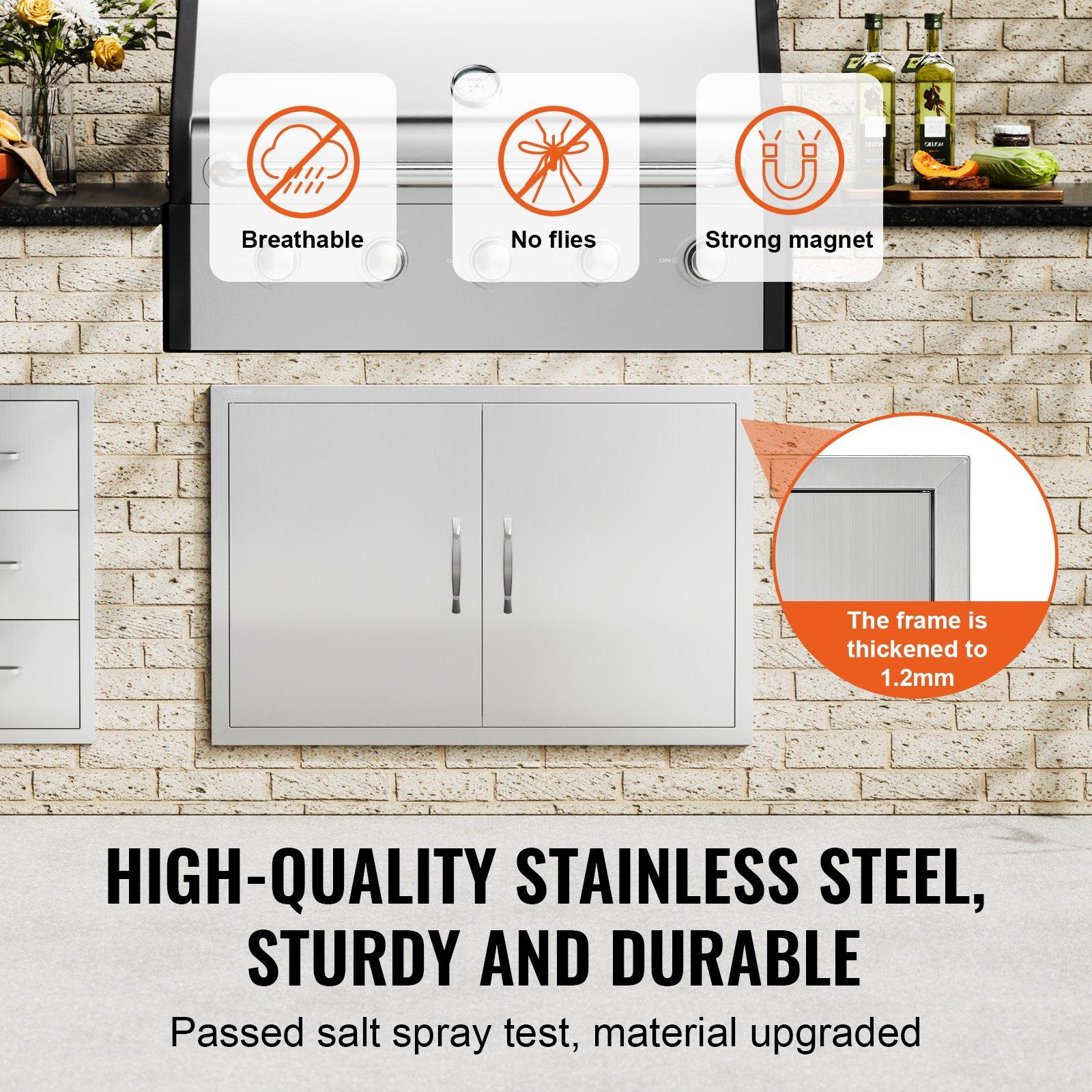 【Summerfinds】VEVOR Stainless Steel Double Vertical Wall BBQ Access Door, 35Wx24H in Flush Mount Door with Handles, for BBQ Island, Grilling Station