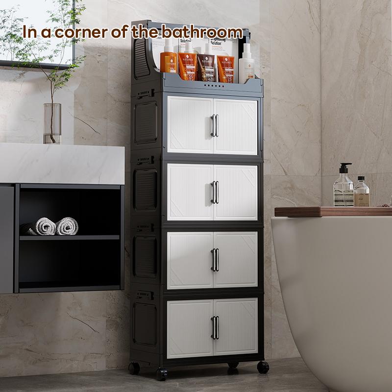 Multi-Layer Storage Cabinet, Plastic Material, &, Ideal for Living Room Bedroom Kitchen, with Wheels, Durable
