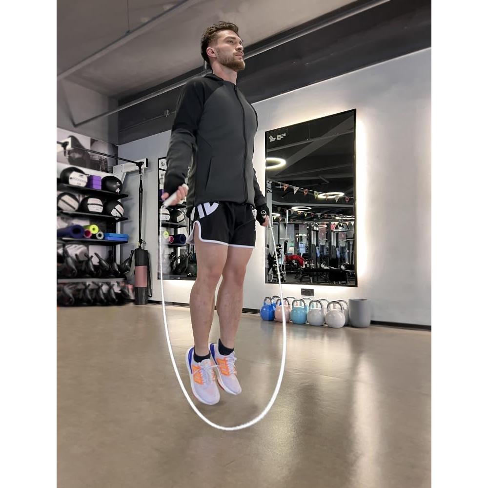 Boxing Jump Rope - -Free, 16% Heavier than Regular PVC Ropes, Adjustable Length, Hand-Wrapped Anti-Slip Grip Band Included - Ideal Skipping Rope for Boxing