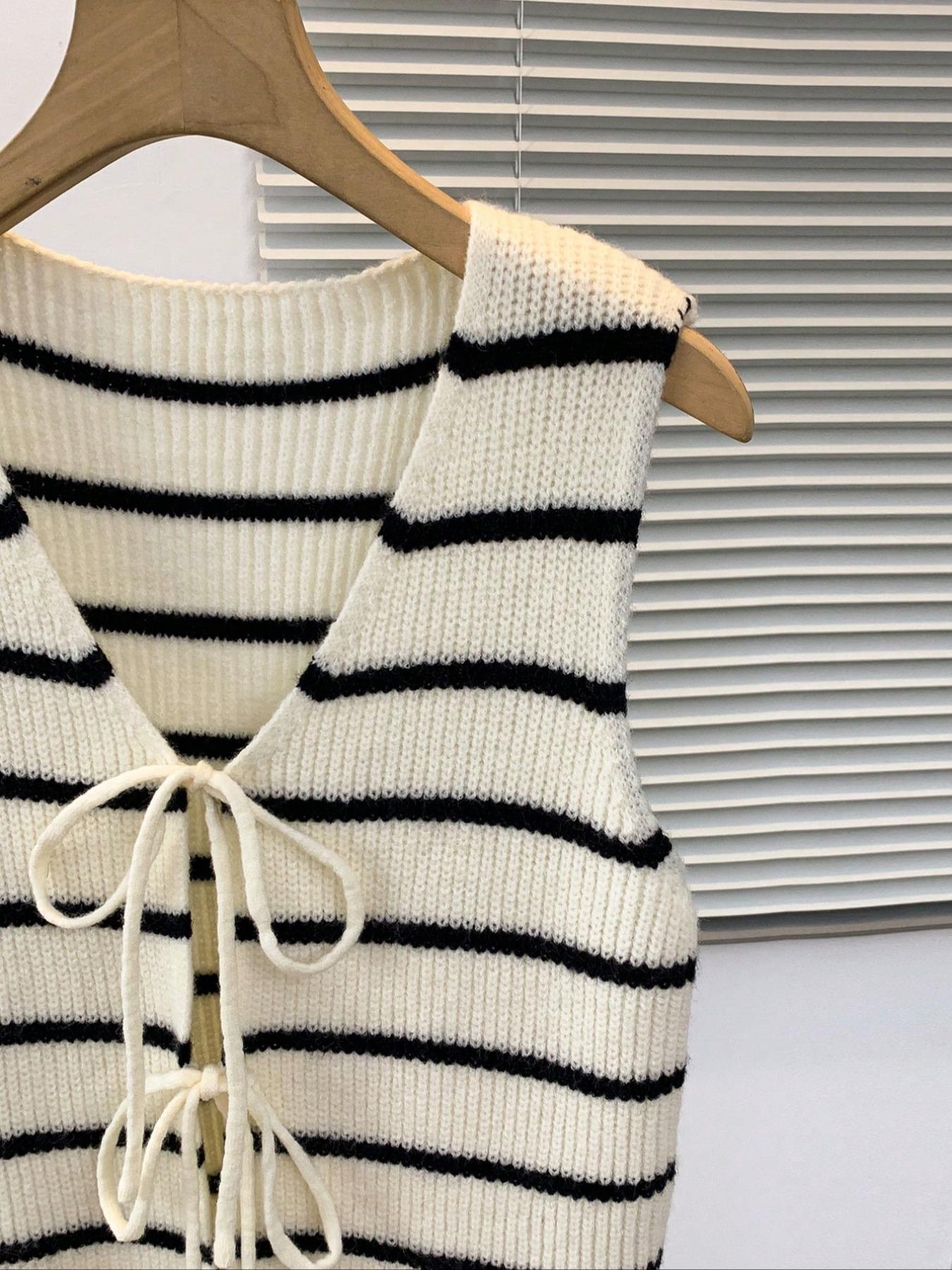 Women's Spring Summer Striped Colorblock Knit Sweater, Casual Holiday Wear, Elegant Home Clothing, New Autumn Top, Ladies' Fashion, Fitted