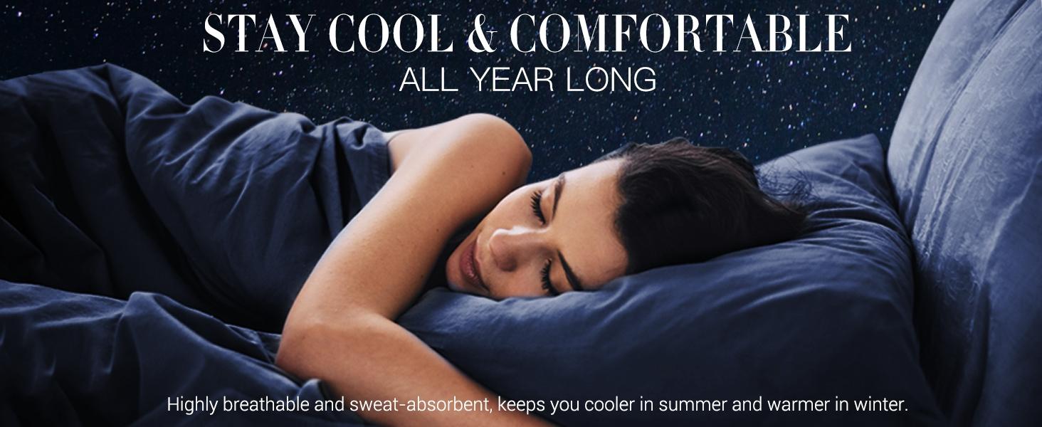100% Natural Bamboo Linen Pillowcases 2Pcs, Breathable Pillow Covers with Envelope Closure,temperature regulating, Skin-friendly, Christmas gift idea Cooling Soft Touch