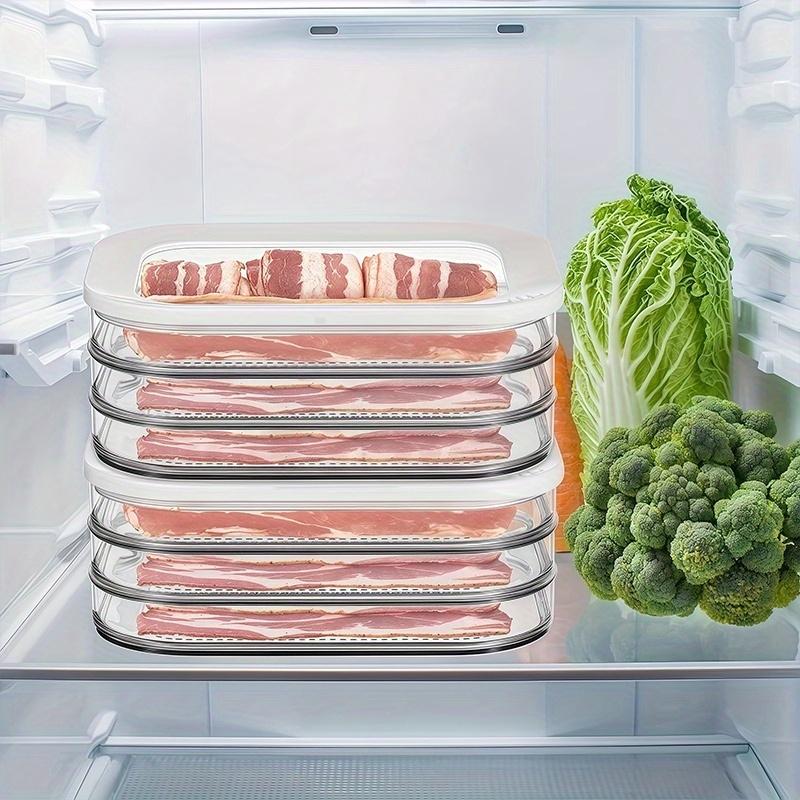 1/2/3/4-Layer Stackable Food Storage Containers, Airtight & Leak-Proof Fridge Organizer. Reusable for fridge and freezer, perfect for meat, cheese, beef rolls, shrimp and more. Practical and stylish kitchen storage accessory.