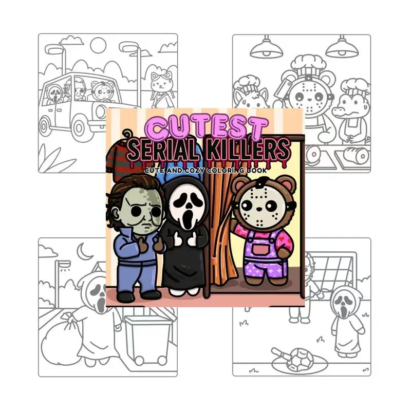 Cute Serial Killer Coloring Book, Adorable Horror Villain Illustrations, Stress Relief Halloween Gift, Non-Disposable Art Activity