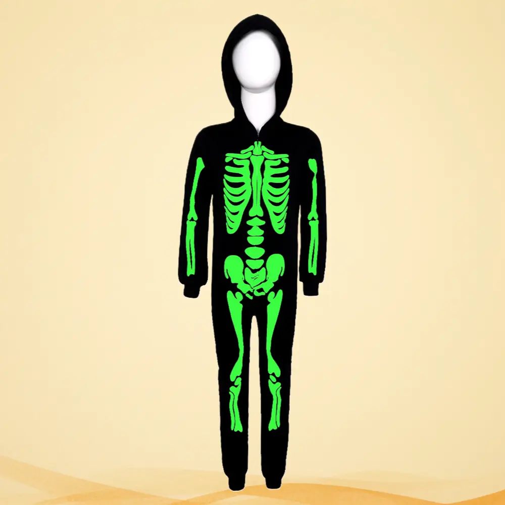 Glow‑in‑the‑Dark Skeleton One‑Piece Suit Black Robe Grim Reaper Funny Halloween Performance Costume