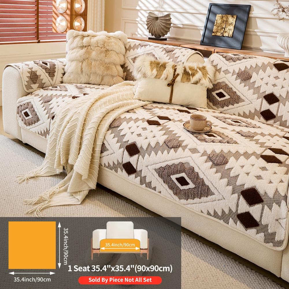Plush Anti-Slip Dustproof Cat Scratch Sofa Cushion Cover, Reusable All-Purpose Winter Mat, Warm Plaid Design, Sofa Couch Protector, Sofa Couch Covers, Home Decor, Sofa Slipcover, Washable Sofa Slipcover