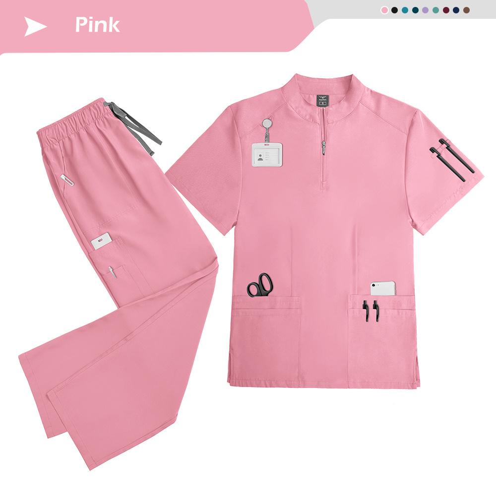 Summer Casual Collar Zipper Short-sleeved Clothing Beauty Salon Nursing Uniforms Hospital Nurses Work Clothes