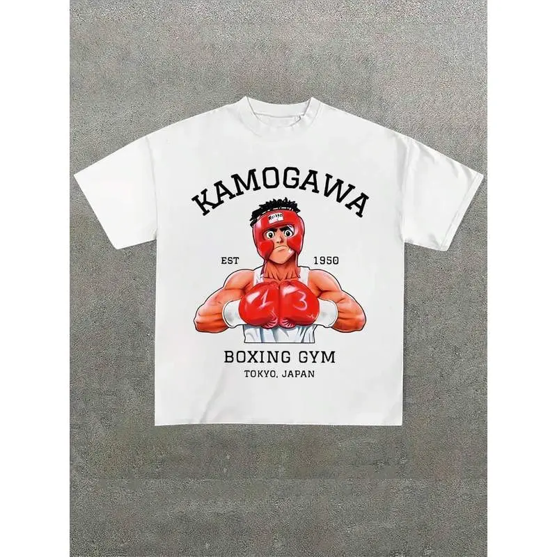 Kamogawa Boxing Gym-Themed Graphic Tee,Casual Digital Print Pure Heavy Cotton T Shirt,220g Cotton T-Shirt,Gift,Summer,Unisex