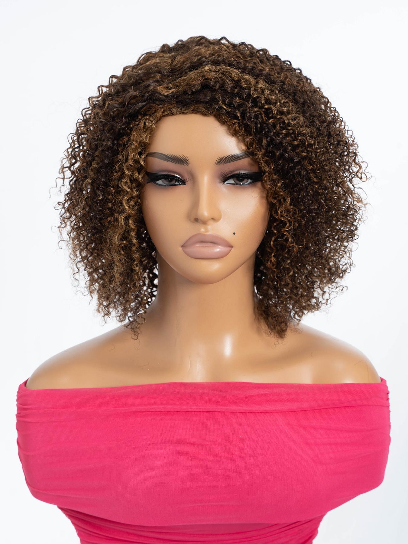 12 Inch Human Hair Wig Natural Curly Bob Soft Bouncy and Lightweight Ombre Brown with Black Roots Lace Front Wig with Pre Plucked Hairline Full Volume Daily Wear, Party, Glueless Hair Wigs, Glueless Frontal Wig
