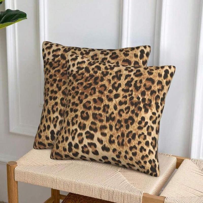 2pcs 18x18 Inch Leopard Print Pillow Covers Couch Cheetah Print Pillow Case Decorative Square Throw Pillows For Home Living Room Bedroom Bed Cushion Outdoor, Bedroom Decorative Accessories, Perfect For Christmas/New Year/Holiday
