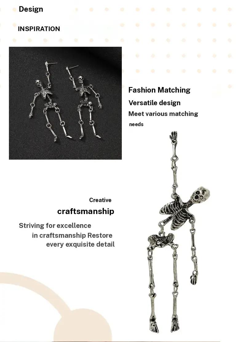 GGIRL Halloween Skull Earrings Jointed Skeleton Dangle Earrings Long Spooky Dangle Drop Skull Pendant Earrings Halloween Jewelry for Girls Women Party Gift Fashion Jewelry Gift for Holiday Haul Christmas Birthdays Anniversaries