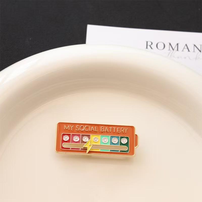 Adjustable Energy Badge Pin, DIY Social Alloy Emblem, Expressive School Lapel Pin, Personalized Slide Design, Unique Accessory