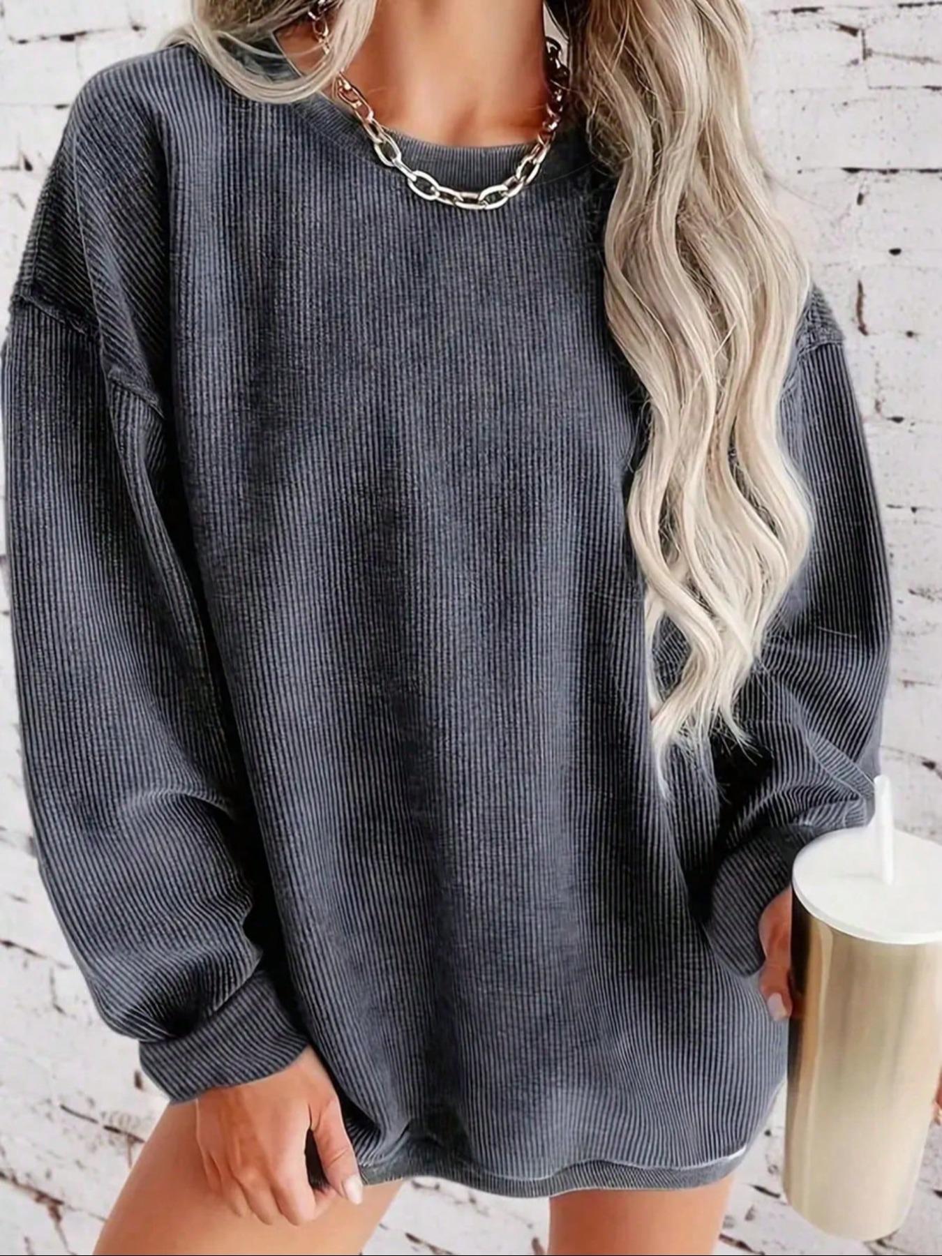 Plus Size Women's Solid Color Pullover Sweatshirt, Casual Long Sleeve Round Neck, Fall & Winter Fashion, Comfortable Knitwear