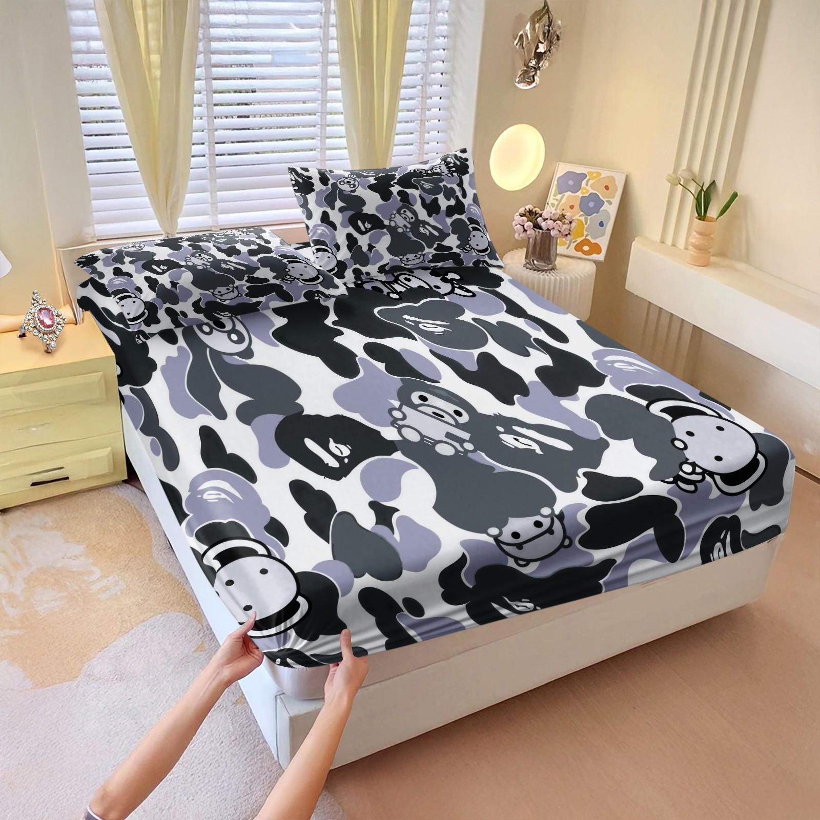 3PCS Cartoon Camo Anime Fitted Sheet Set, Trendy Personalized Bedroom Decor, Elastic Edge for Mattress Wrap, Ideal Housewarming Christmas Birthday Gift for Trendsetters