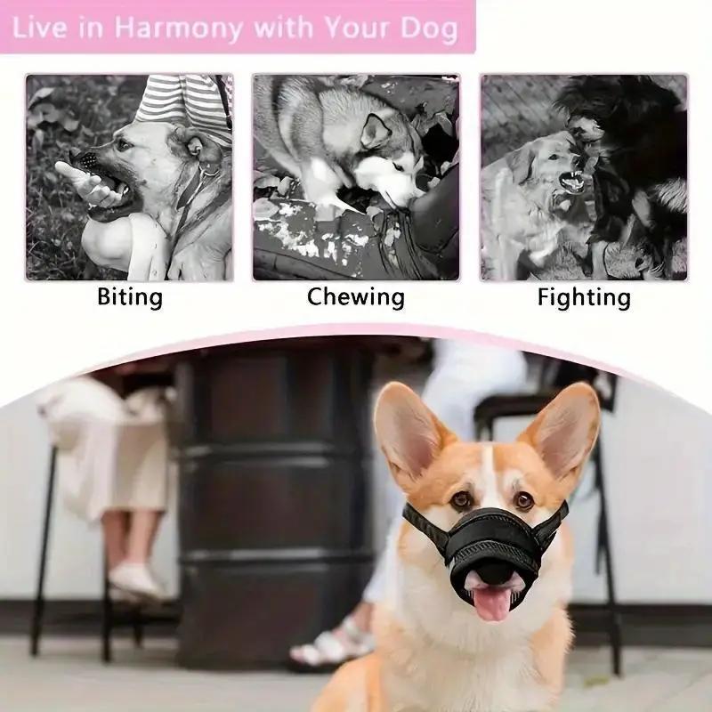 Adjustable Dog Muzzle for Small to Medium Dogs, Breathable Polyester Material, Prevents Biting and Barking, Comfortable Fit Design