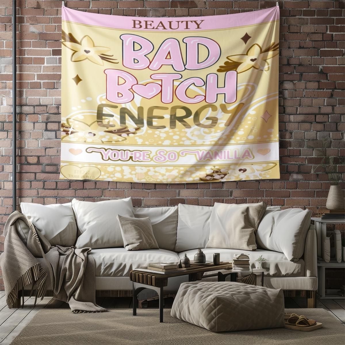 Y2K Bad B*tch Energy Tapestry, Cute Print Wall Hanging Tapestries, Sweet & Cool Style Backdrop Decor, Soft Colorful Wall Blanket for Bedroom Dorm Living Room, Perfect Gift
