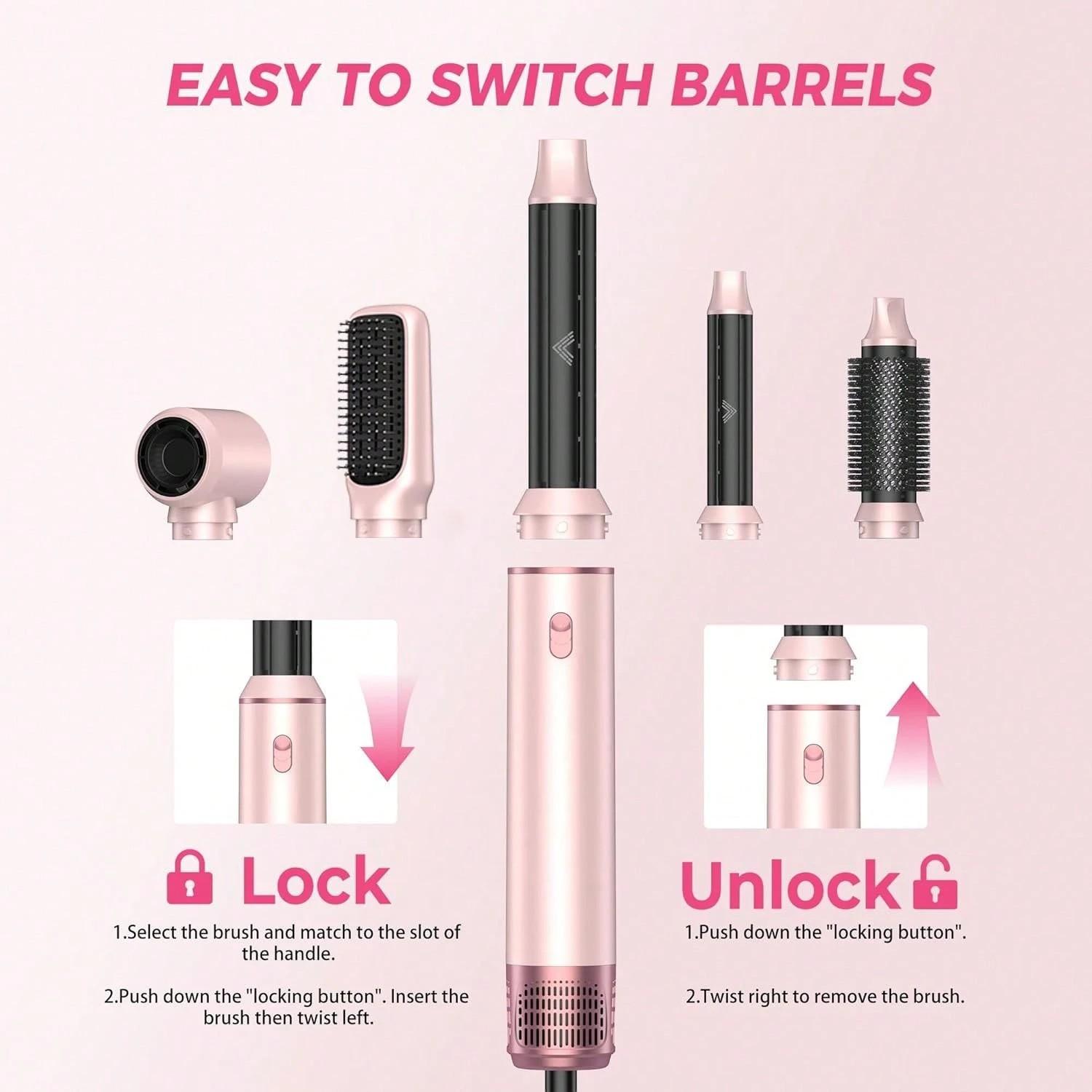 5 in 1 Hair Styler Pro, Left&Right Magic Hair Curler, Heated Curler, 3 Wind Speed and Temperature, Multi-Styler 5 in One for Drying Curling Straightening,Hair Styling