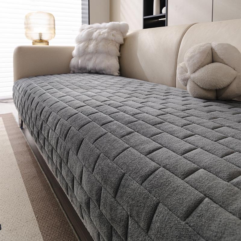 1pc Vintage Plaid Non-Slip Washable Velvet Sofa Cover, Modern Minimalist Pet-Friendly Furniture Protector, Living Room & Bedroom Decor